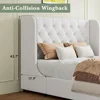 Full Size Bed Frame with Velvet Tufted Headboard, Curved Wingback Design, Wooden Slats Support, Upholstered Bed Frame 4