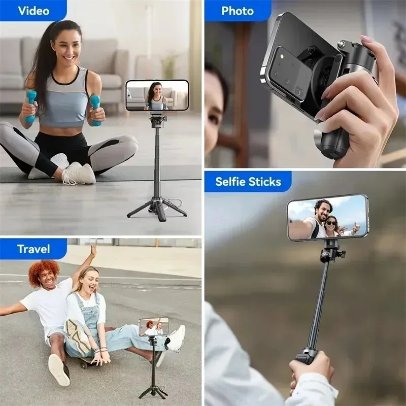 MagSafe Bluetooth Selfie Stick, Mini Telcopic Tripod Stand Portable Travel Phone Holder For IPhone Android Mobile_voghion.com