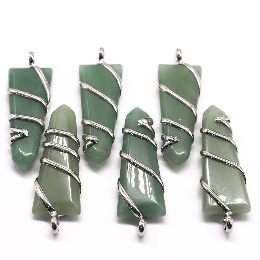 Natural Rough Raw Stone Aventurine Wire Wrapped Quartz Pendant Charm Accessories Women Making DIY Jewerly Necklace Finding 6Pcs
