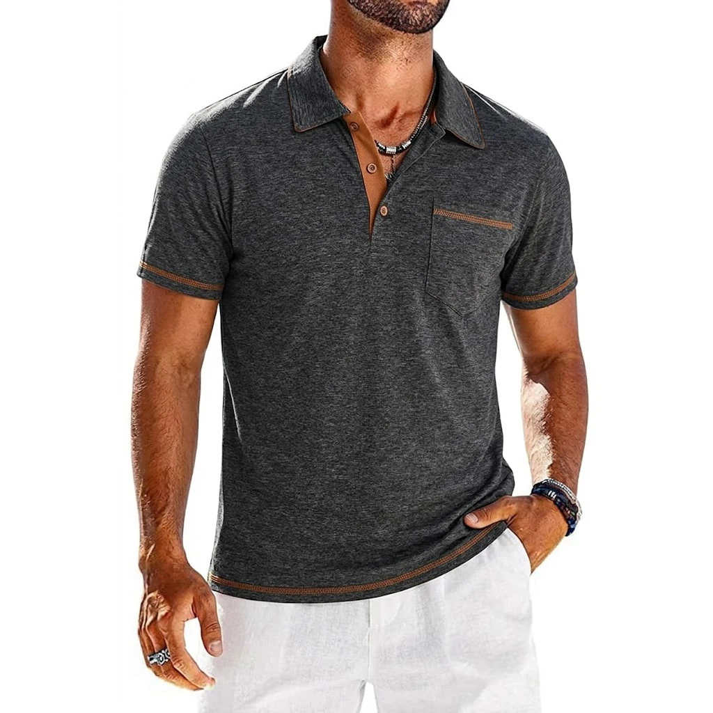 Sommer-Herren-Poloshirts mit kurzen Ärmeln, leichtes, lässiges T-Shirt für Herren, Outdoor-Sport-T-Shirts mit Taschen, schnell trocknendes, atmungsaktives Oberteil – Detail 4