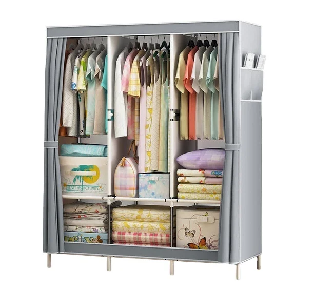 

Diy Foldable Wardrobe Cheap Non Woven Canvas cabinet Folding Portable Wardrobe Assemblable Bedroom Metal Cloth Cloth Wardrobe