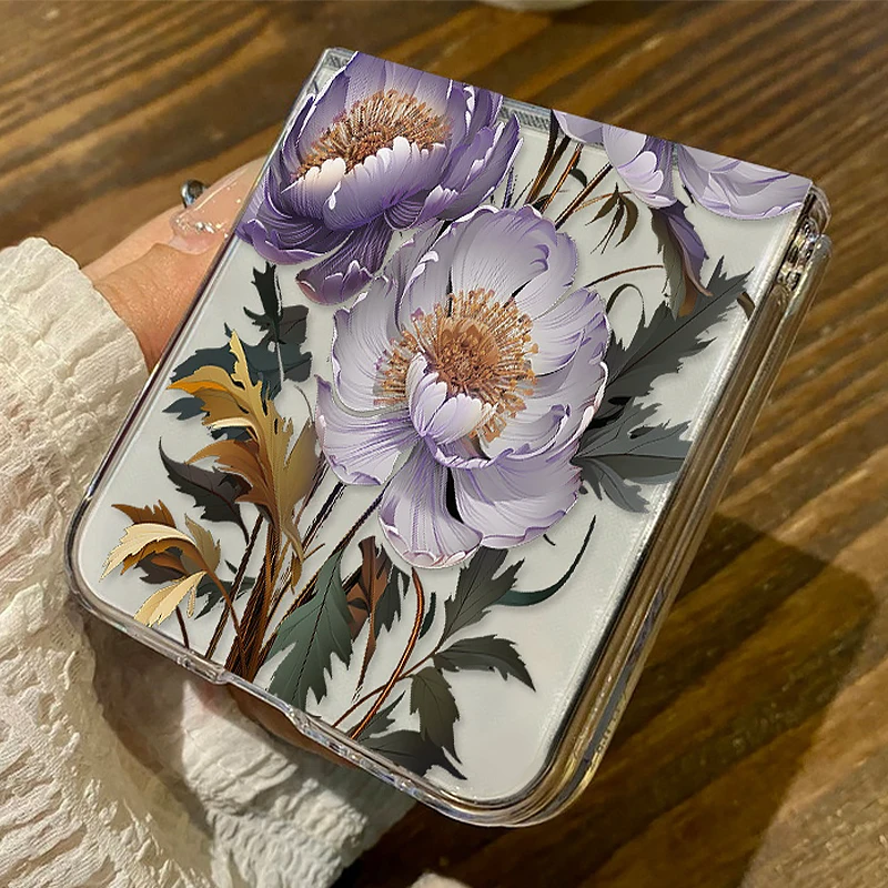 Purple Floral Transparent Folding Phone Case Cover
