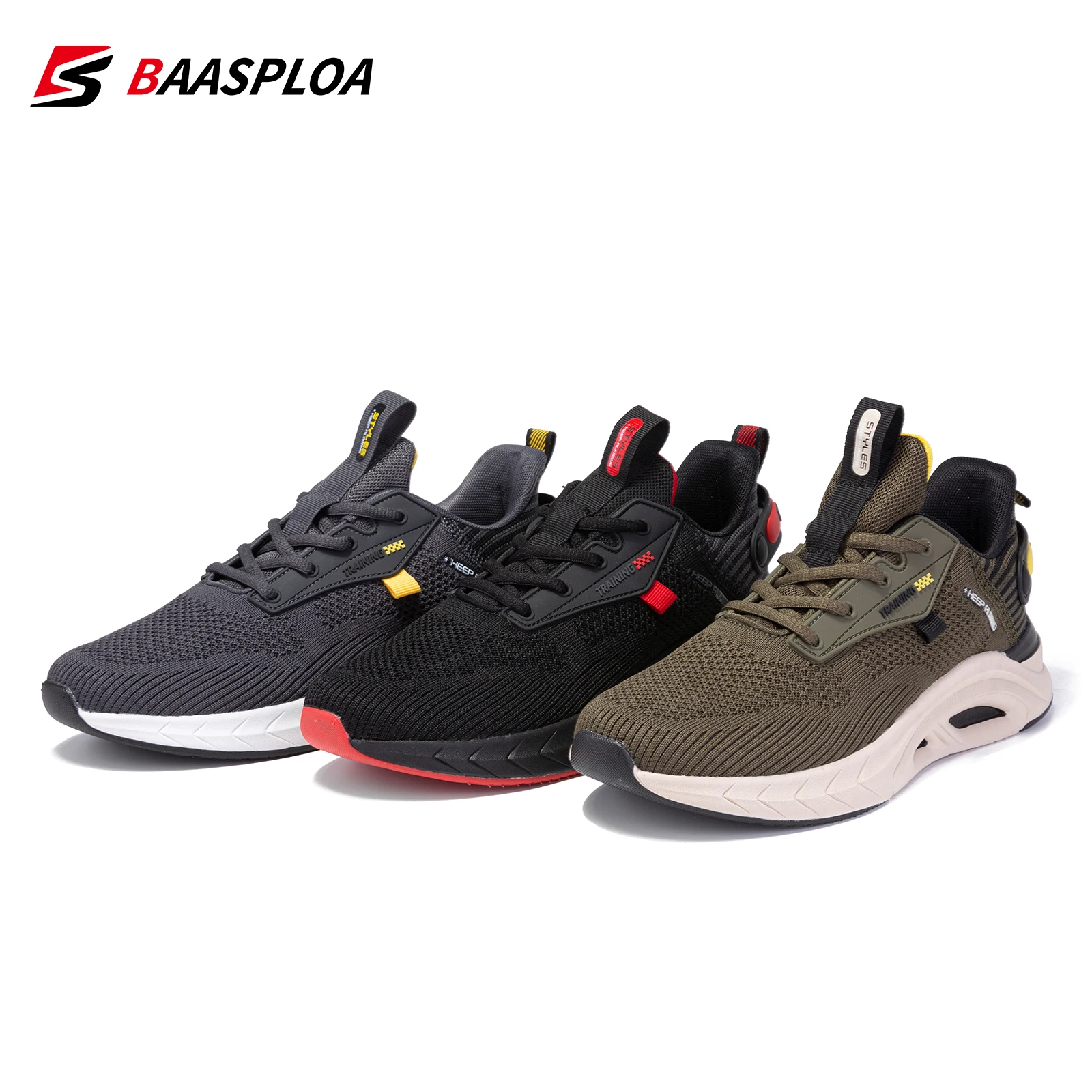 Baasploa 2023 New Men Knit Running Shoes Breathable Sneakers Original Light Shock Absorption Male Tennis Shoe Casual Sneaker