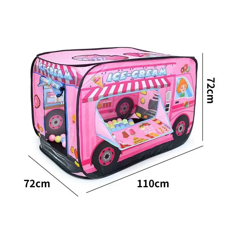 Foldable Ice Cream Van Playhouse Vehicle Toys Pop Up Play Tent for Kids Role Play for Toddlers Boys and Girls Gift Outdoor Game
