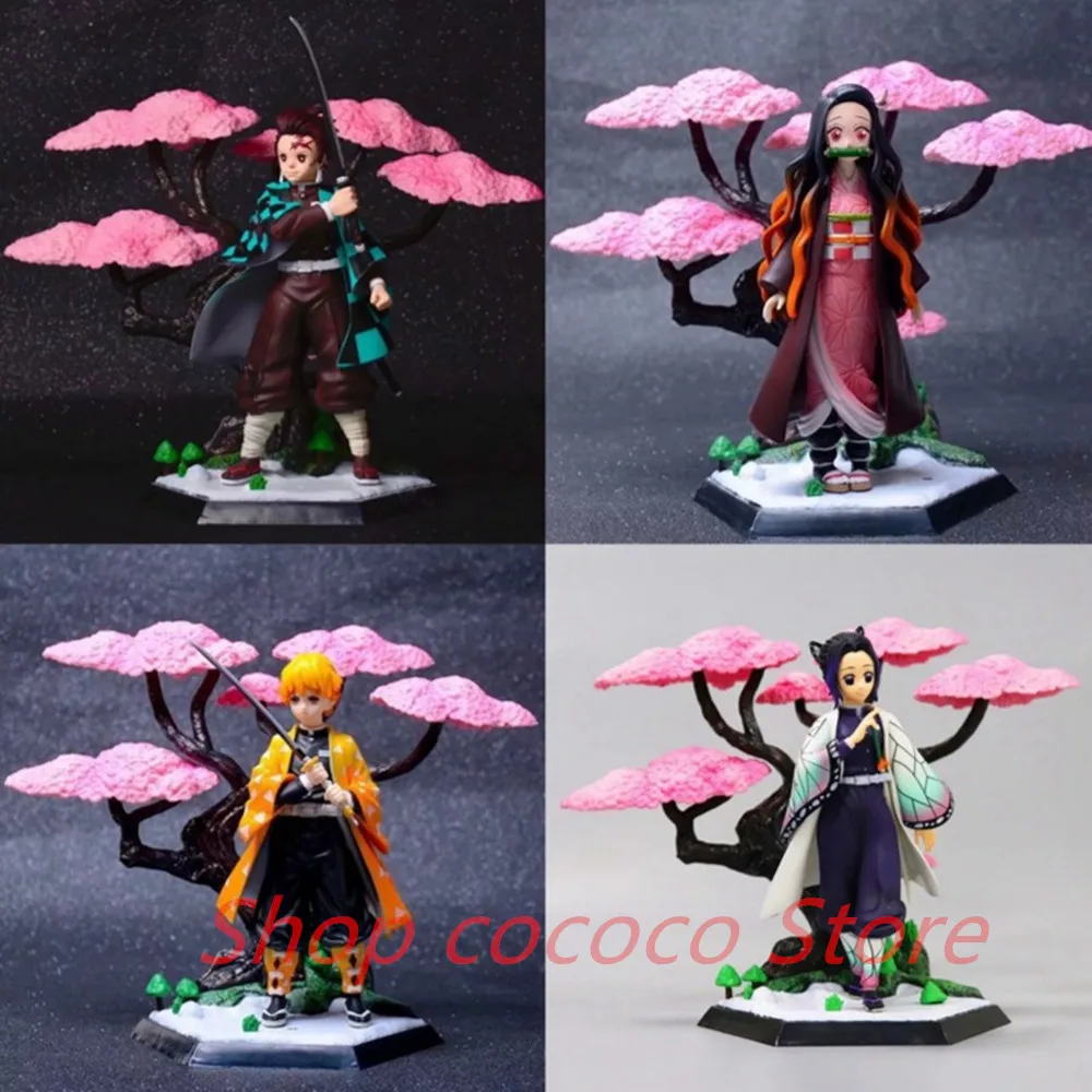 

Demon Slayer Anime Figure Model 19cm Nezuko Zenitsu Tanjirou Shinobu Sakura Scene Pvc Desktop Ornament Doll Toy Gift For Adults