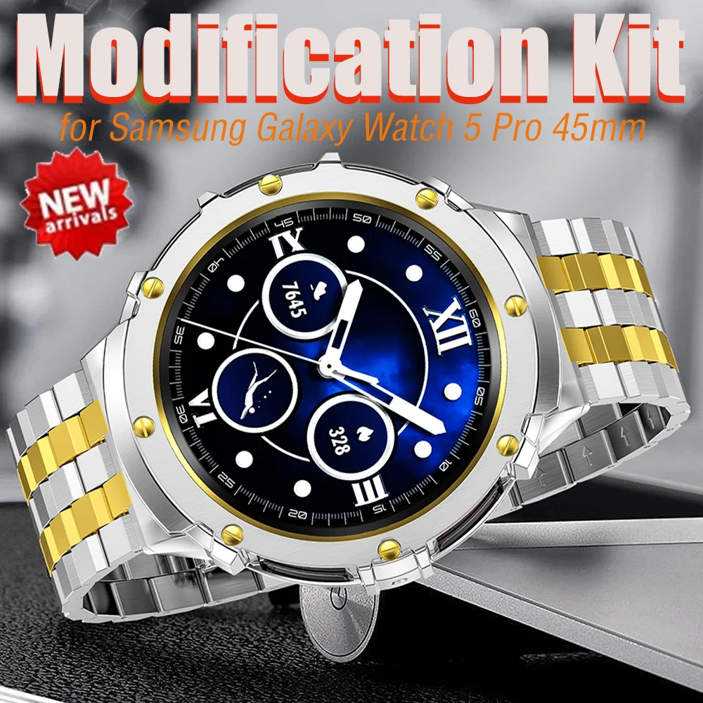 Sleek Stainless Steel Watch Band and Protective Case Bracelet Accessories