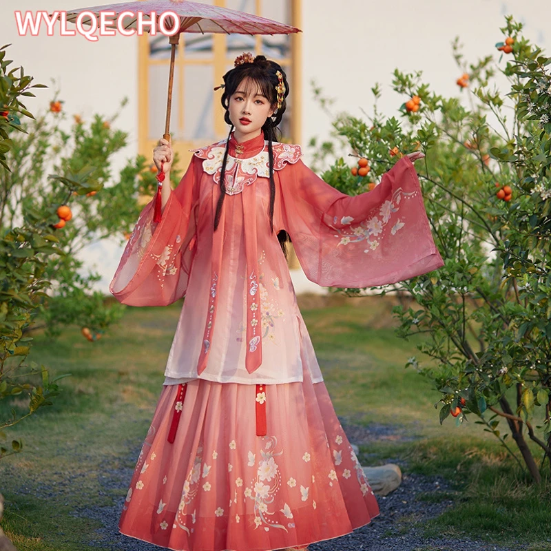 

Red Woman Chinese Traditional Retro Elegant Folk Dance Costume Ancient Style Ming Dynasty Fairy Dress Embroidered Hanfu Robe