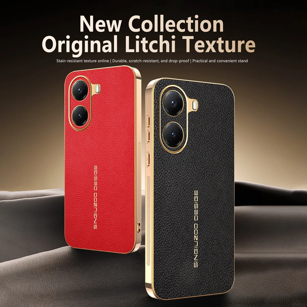 Lychee Leather Electroplated Frame Shockproof Phone Case - Premium Back Cover