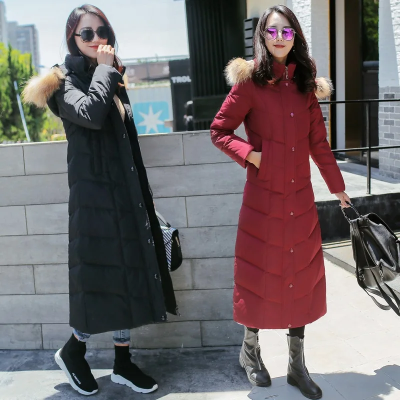 

Winter Women Down Jackets Long Ultra Light Thin Casual Coat Puffer Jacket Slim Single Breasted Solid Color Hooded Parka T253