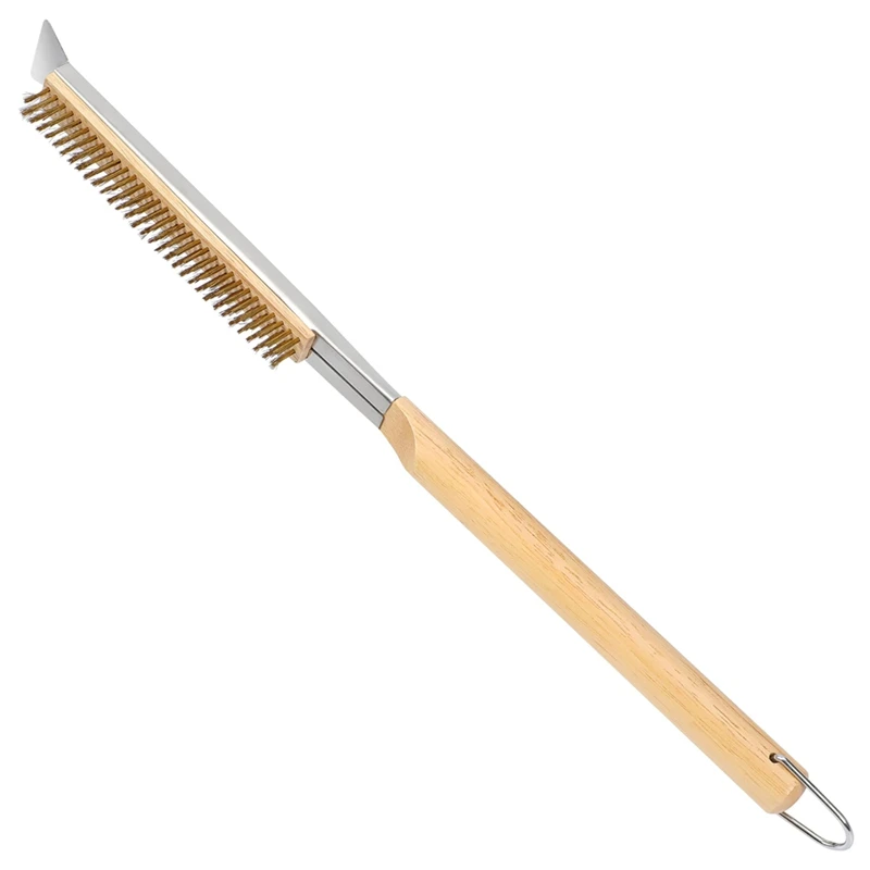 21Inch Pizza Oven Brush With Scrapers, Copper Wire Pizza Stone Cleaning Brush For BBQ Grill Cleaning-A97Q