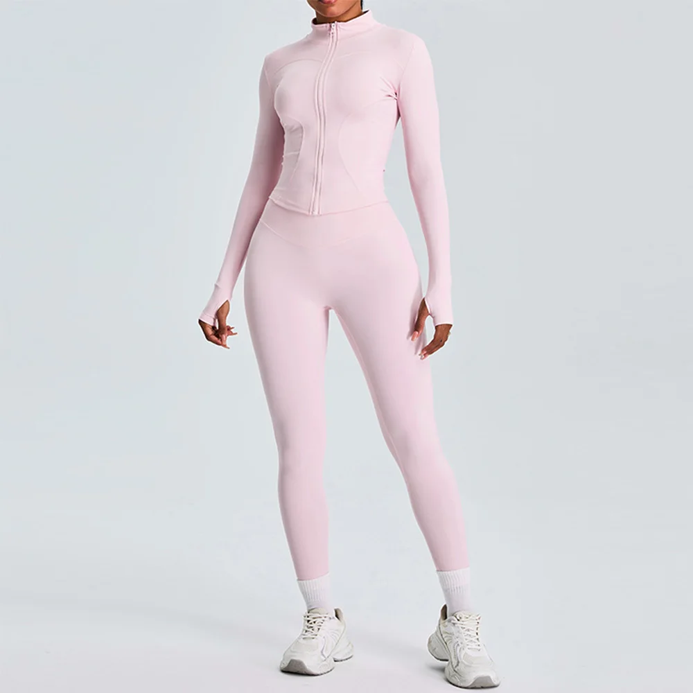 2PCS Yoga Set Women Workout Clothes Long Sleeve Jacket Gym Crop Top High Waist Leggings Fitness Sports Wear Sport Suit Gymwear yoga set sports set gym workout set sportswear set fitness set