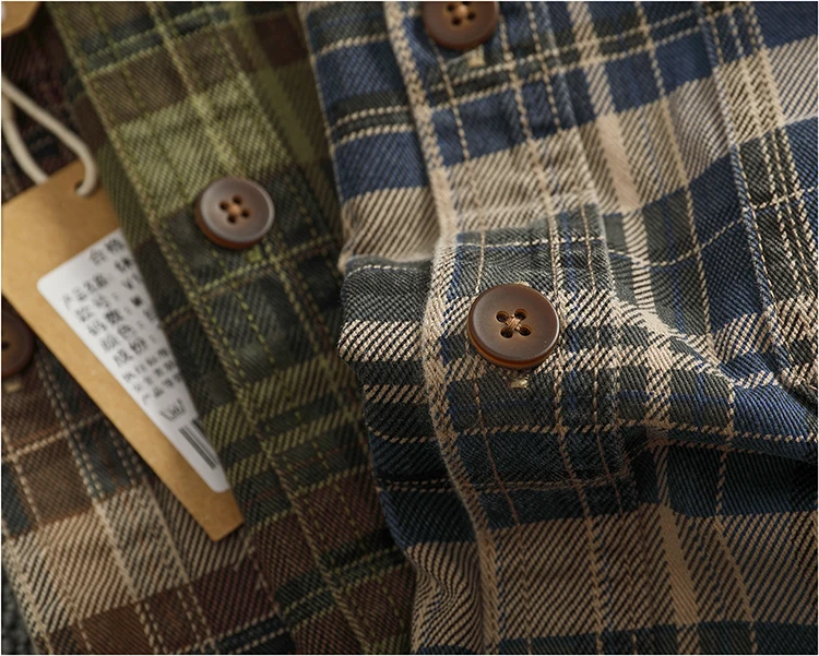 Schweres, klobiges, kariertes Langarmhemd aus Baumwolle für Herren, klassische Revertasche, farblich passende karierte Freizeithemdjacke – Detail 21