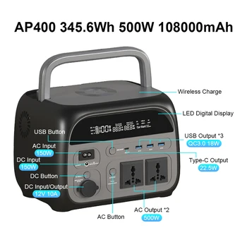 500w 345WH Portable Power Station 108000mAh Camping Lifepo4 Power Bank 220V Output Portable Backup Generator UPS Home Camper RV 1