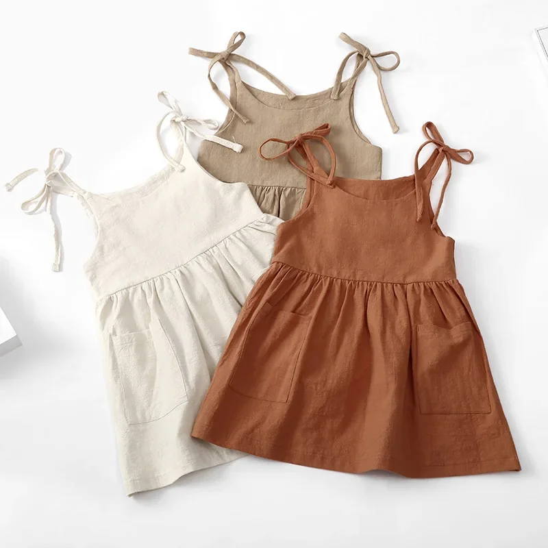 Summer Toddler Girl Dress Solid Cotton Sleeveless Children