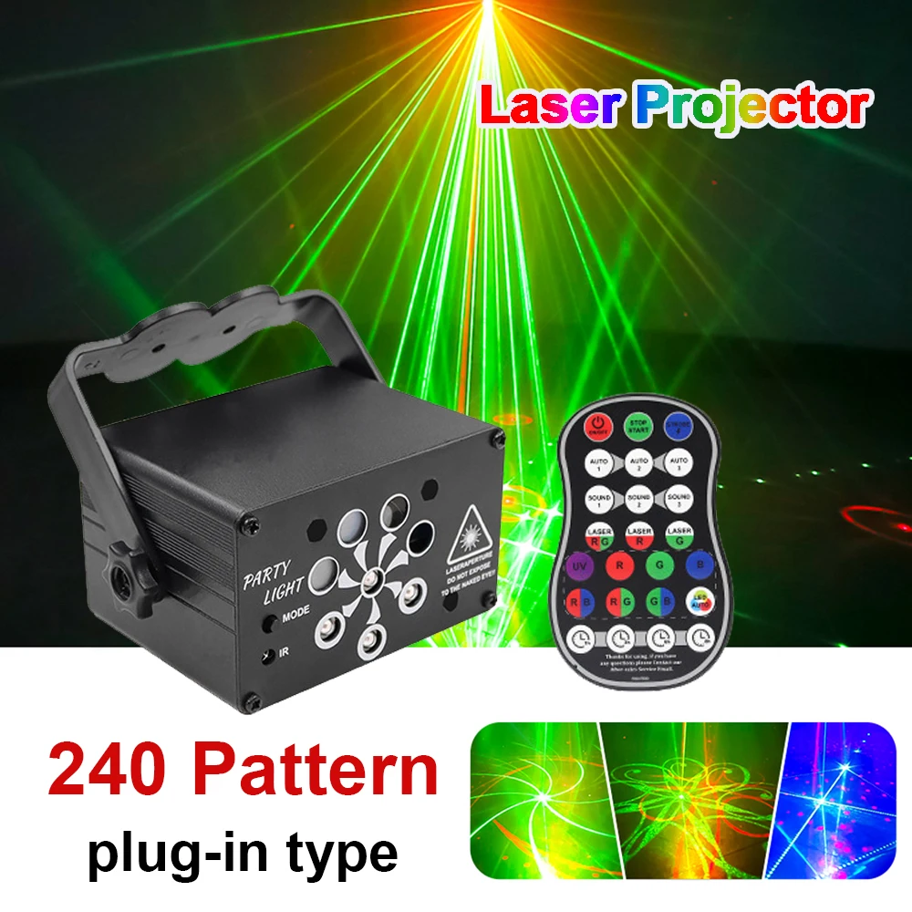 Лазерный проектор с 8 отверстиями и 240 узорами RGB диско-светильник домашний