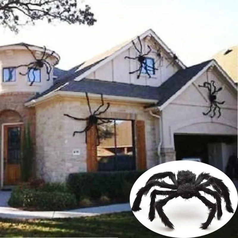 Araignée géante en peluche de 75cm, noire, blanche, décoration de fête  d'halloween, yeux rouges, accessoires pour la maison, Bar, jardin, maison  hantée, horreur - AliExpress