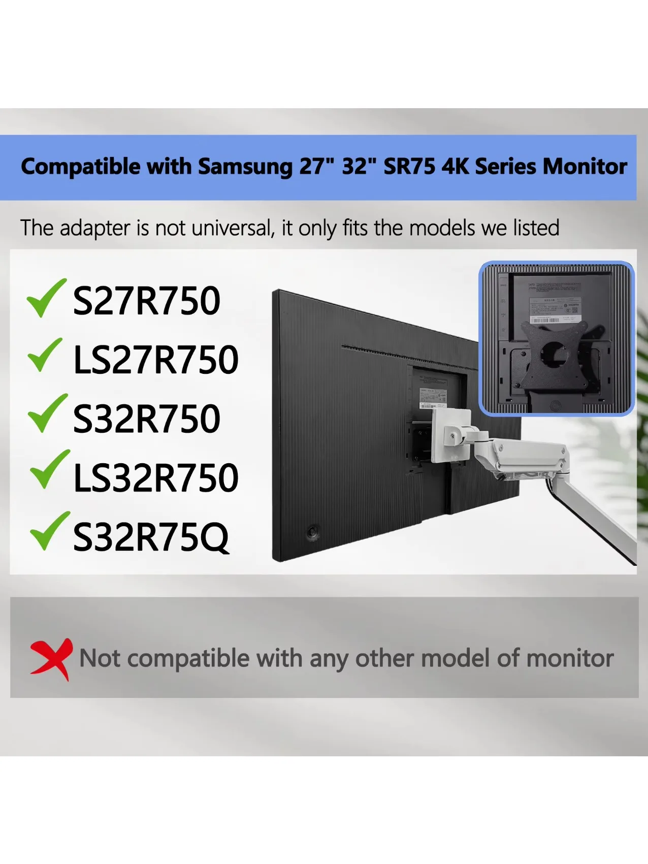 Compatible Samsung Space Monitor Arm VESA Mount adapter 32inch