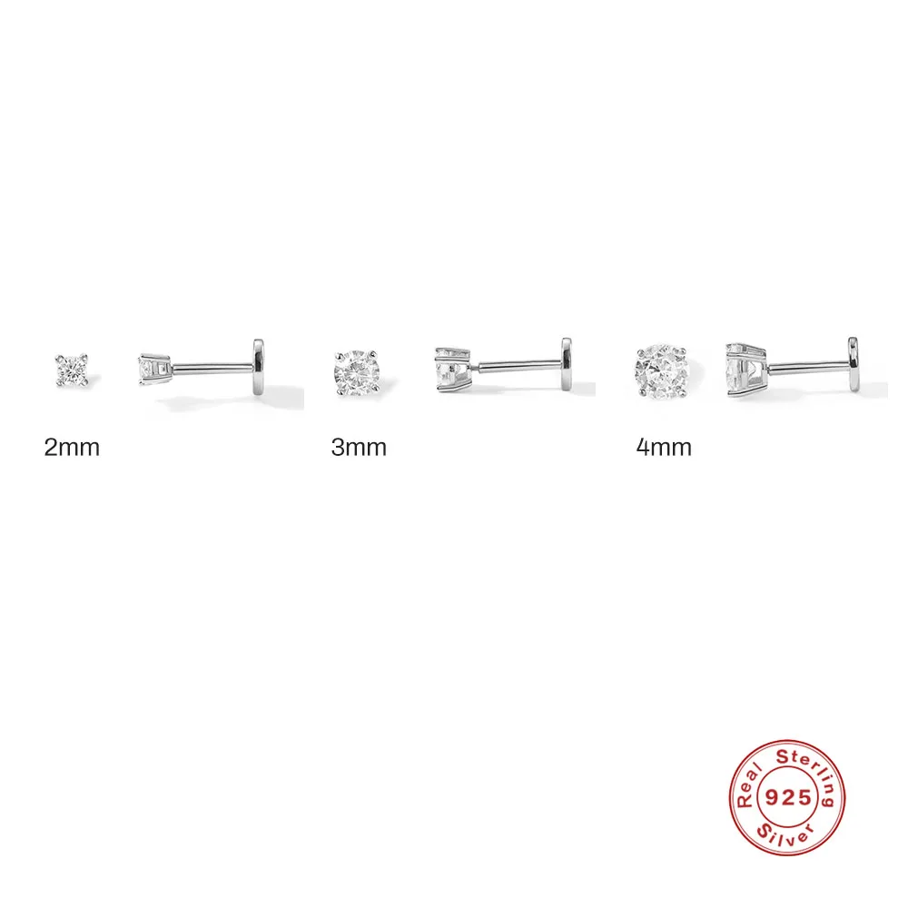 

Aide 1pc 925 Sterling Silver 2/3/4mm Round Zircon Piercings Tragus Pendientes For Women Cartilage Flat End Stud Earrings Jewelry