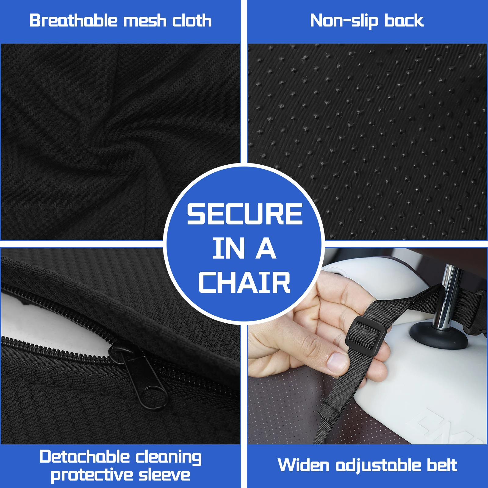 Car Lumbar Support Pillow Polyester and Memory Foam Car Seat Back Support with Adjustable Elastic Strap Car Interior Accessories