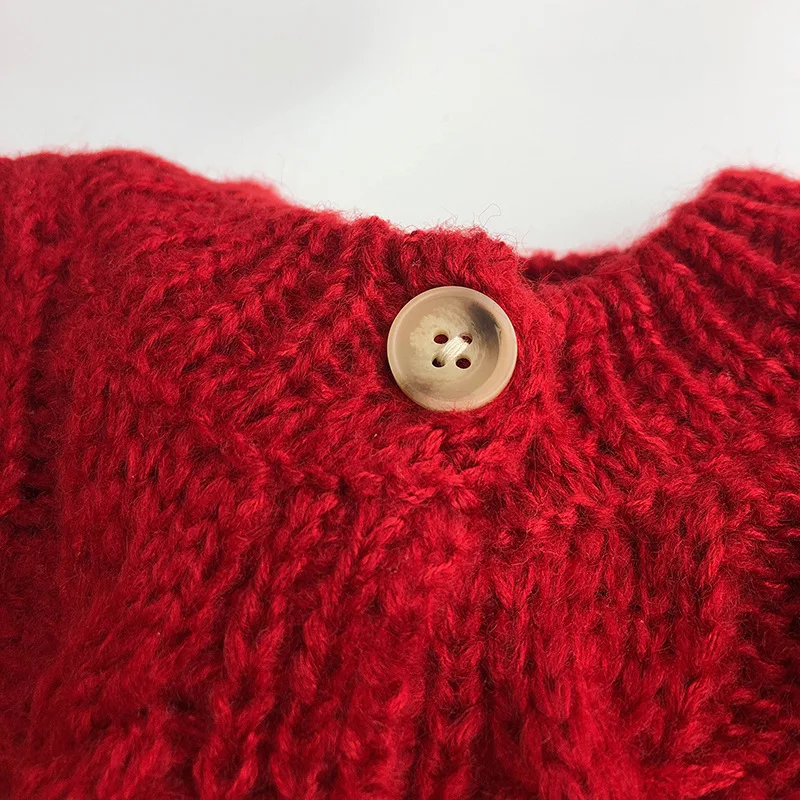 Cotton Girls Red Knitted Sweater Christmas Outwear