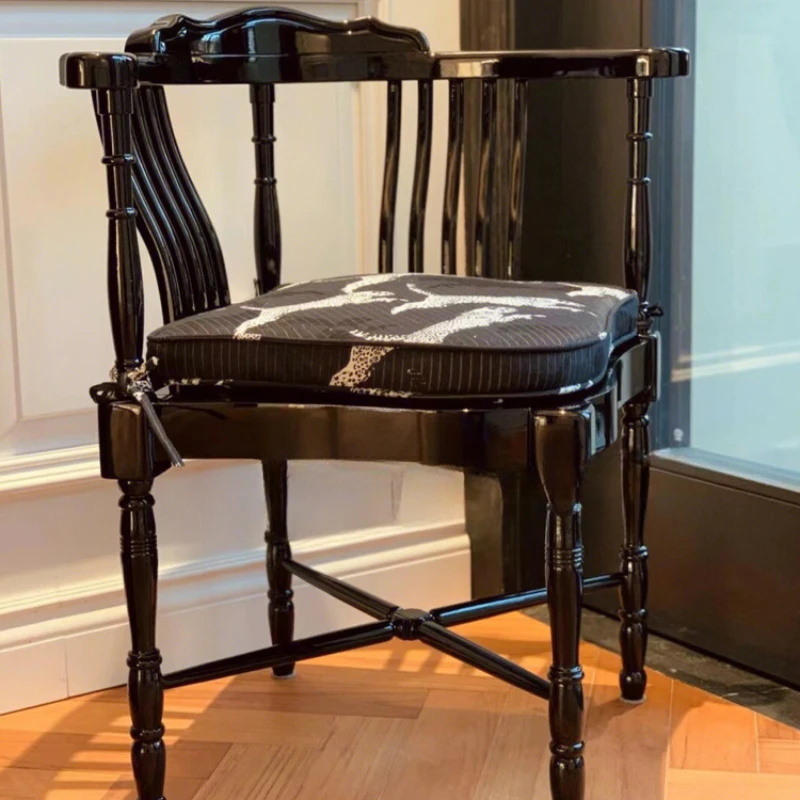 

French vintage balcony lounge bedroom dressing decoration antique solid wood dining chair