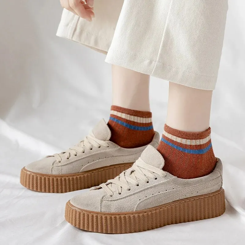 10 Pairs of Women's Spring and Summer Four-seasons Striped Solid Color Simple Fashionable and Comfortable School Students Socks 5