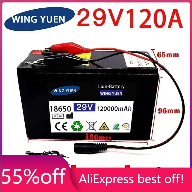 

29V Battery 120Ah 18650 lithium battery pack Rechargeable battery for solar energy electric vehicle battery+29.4v2A charger