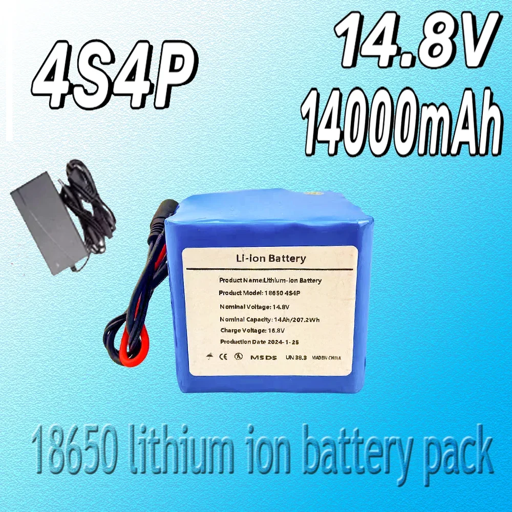 

4S4P 14.8V 14Ah18650 Lithium Battery Pack 16.8V LED Night Fishing Light Heater Miner's Light Amplifier Battery BMS + Charger