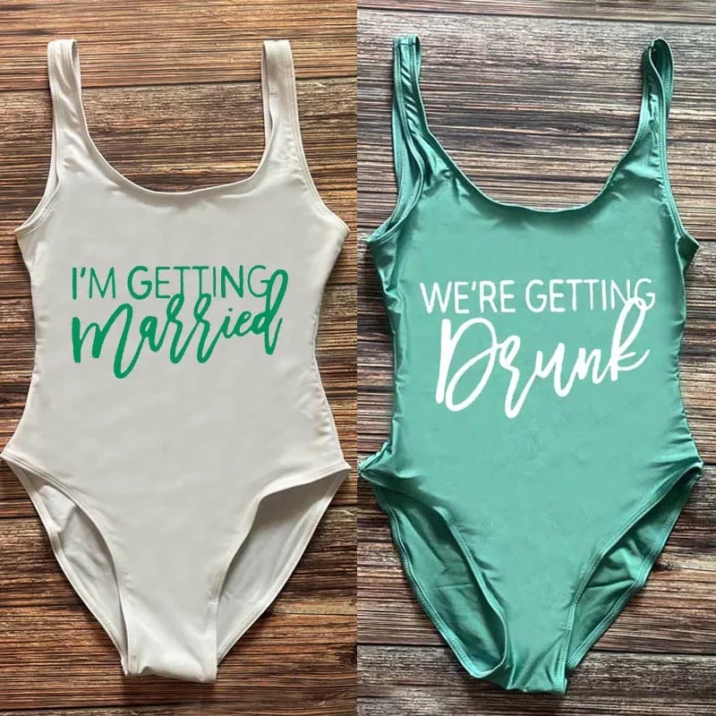 

I'M GETTING MARRIED Swimwear Women Bachelorette Party One-Piece Swimsuit Woman 2024 Summer Bathing Suit Sexy Beach wear Bodysuit