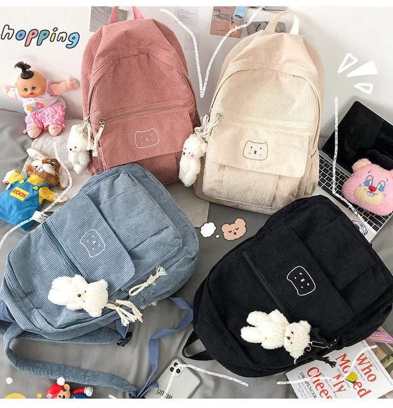 

2023 Japanese Girls Backpack School Bags for Teenage Girls High School Cute Cartoon Embroidery Bear Soft Schoolbag Backpack