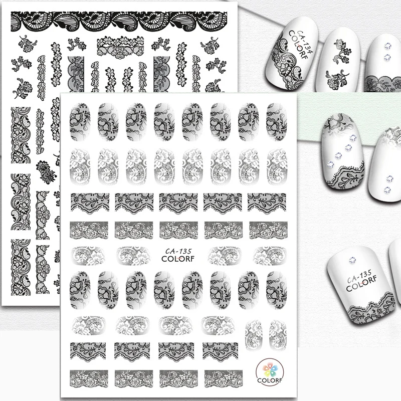 

3D Nail Stickers Back Glue Nail Stickers Black and white leopard print elegant flowers fruit Nail Decal Stickers For Nail Tips