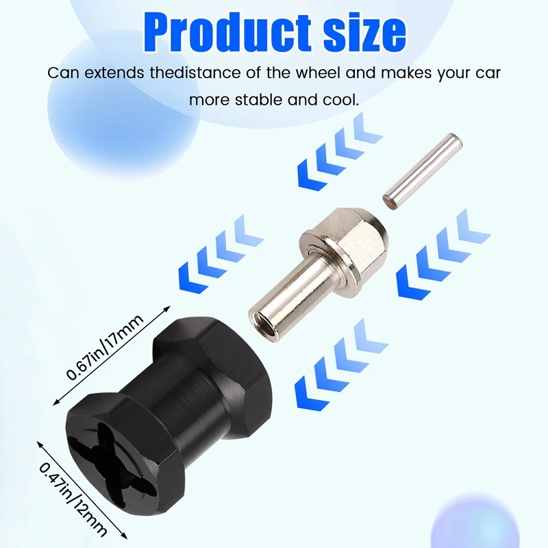 4Pcs Aluminum 12Mm Hex Wheel Hub Drive Adaptor Extension Combiner Coupler For 1/10 RC Car Crawler SCX10 D90