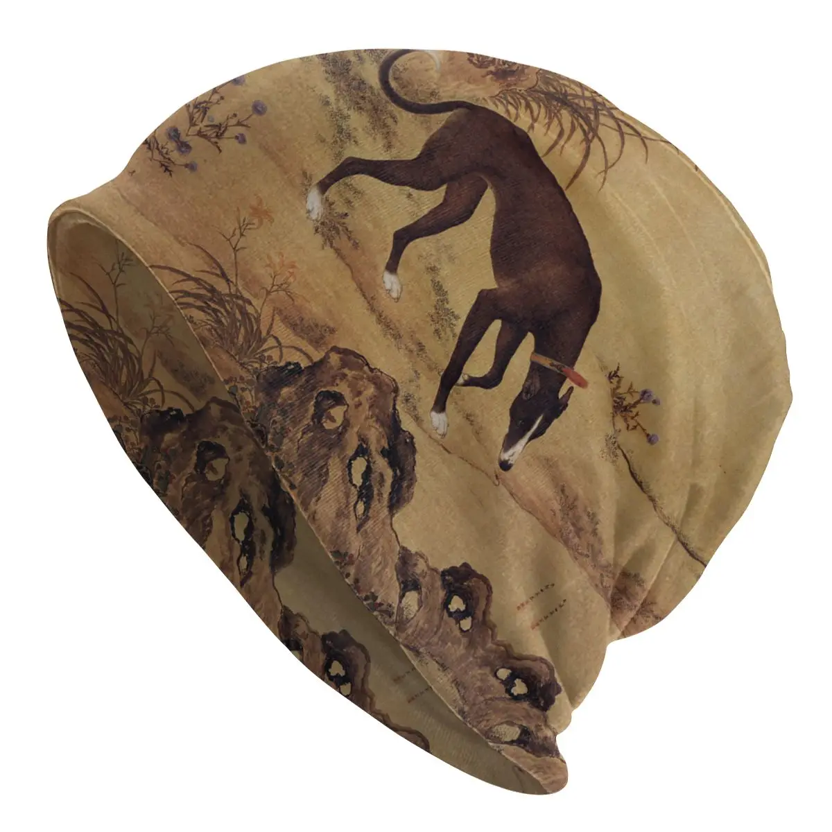 

Unisex Bonnet Homme Knitting Hats Whippet Greyhound Chinese Style Painting Beanie Cap Sighthound Dog Vintage Art Beanies Cap