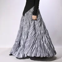 Bonne qualité femmes printemps jupes longues ourlet large plissé conception taille haute a-ligne danse Maxi jupes Faldas Femme Streetwear 6