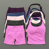 2 Pcs HISTELLO Halter Top Strappy Bra Shorts Set Women Yoga Workout Clothes Seamless Vest Hip-Lifting Sports Leggings Gym Suit