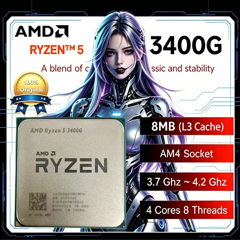 AMD 라이젠 5 3400G R5 3400G APU 3.7GHz 8스레드 12MB 캐시 6..