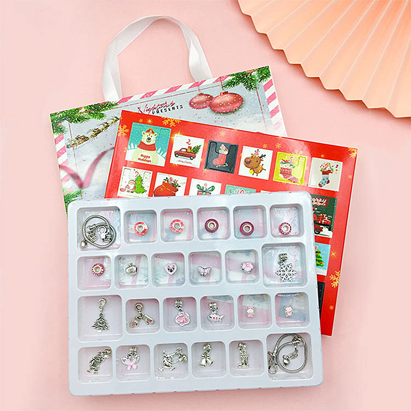 Christmas Countdown Calendar Christmas Advent Calendar 24 Day Countdown Calendar Advent Surprise Blind Box Set Christmas Bracelet Set DIY Creative Ornaments Christmas girl Gifts