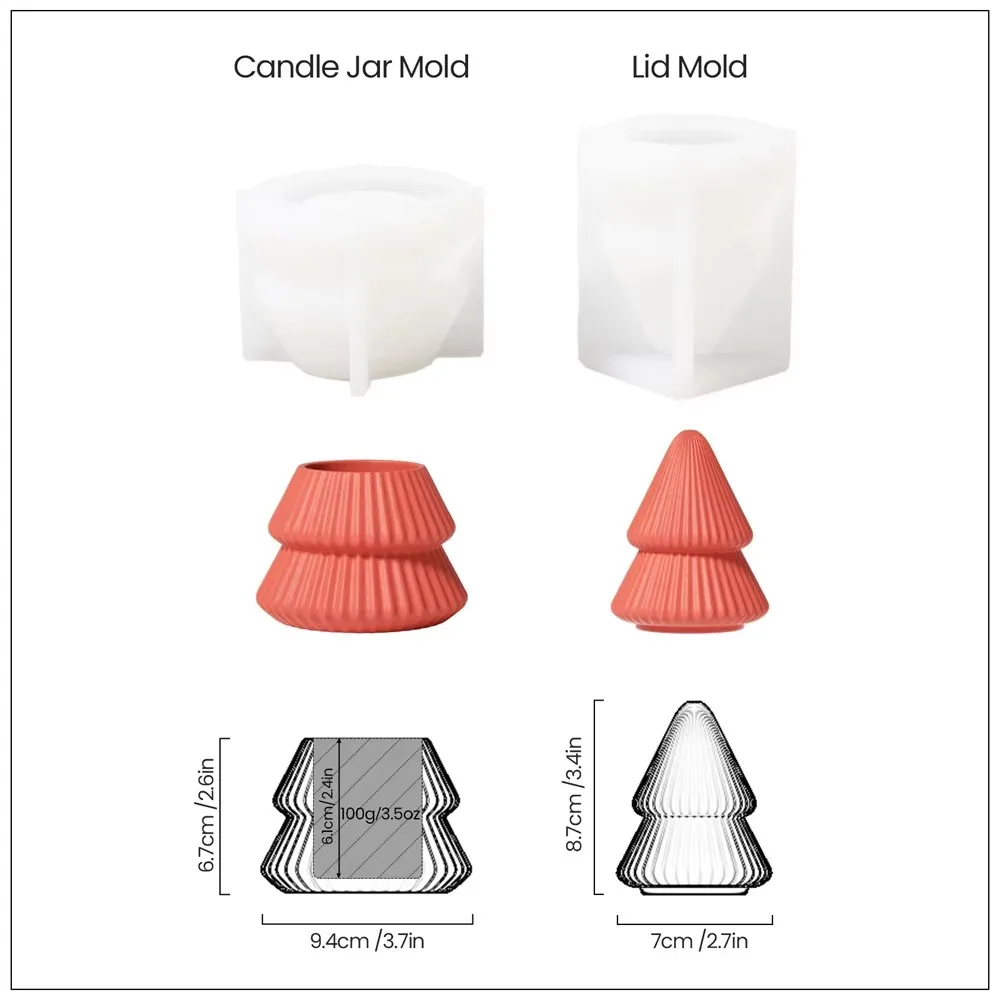 BOOWAN Christmas Tree Stackable Candle Jar Silicone Molds With Lid - For Concrete, Jesmonite, DIY Home Decor