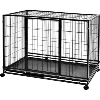 Portable Heavy Duty Stackable Dog Pet Kennel with Tray, Black, 48.2"L x 37.8"W x 42.5"H 1