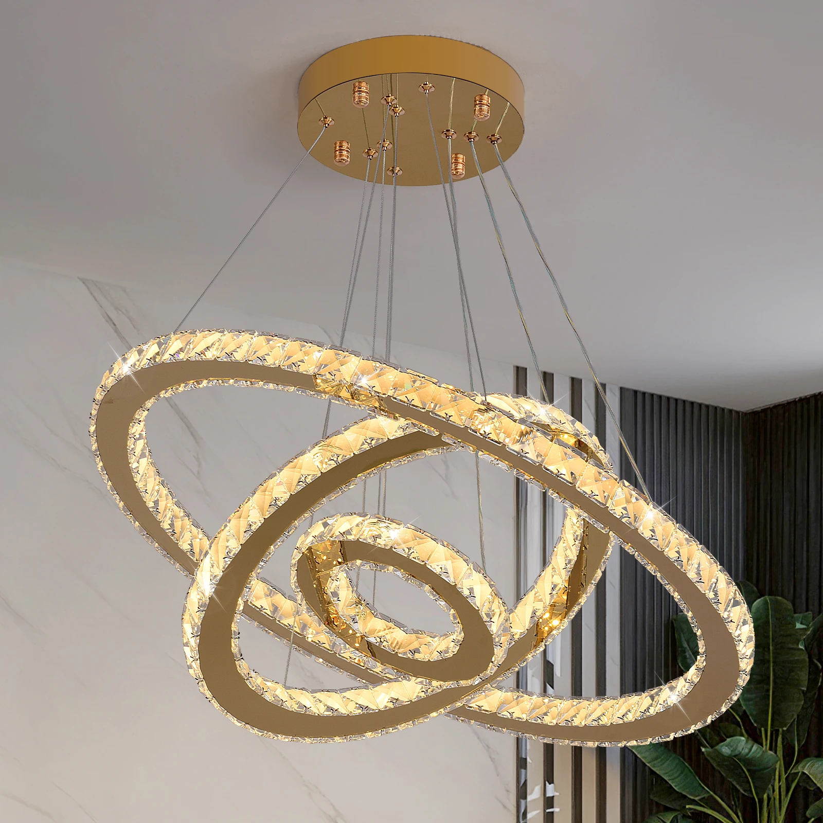 Crystal Pendant Light Living Room Remote Control Gold Chrome Lustre Ceiling Chandeilers Lamp for Bedroom Home Decoration Luminai