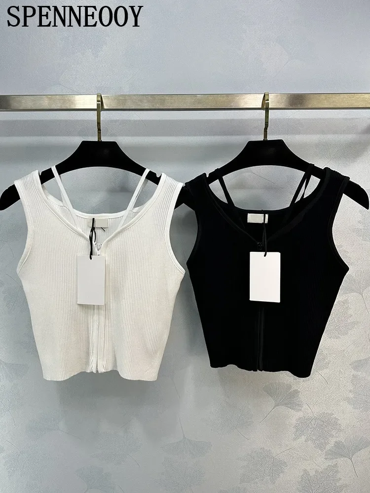 

Fashion Runway Summer White Casual Camisole Women's Solid Color O-Neck Sleeveless Sexy Slim Short Style Tops