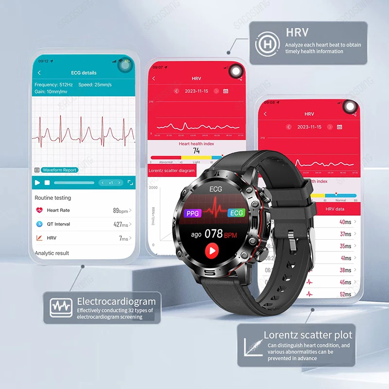 Men Smart Watch Blood Lipids Uric Acid Health ECG+PPG