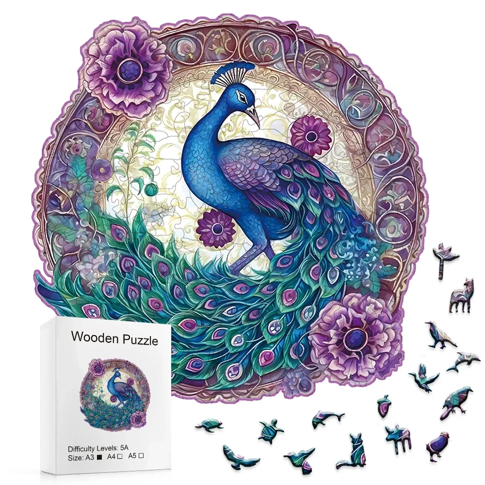 

Purple Peacock Wooden Puzzle - Handcrafted Elegance for All Ages - Perfect Gift for Peacock Worshippers and Puzzle Lovers!