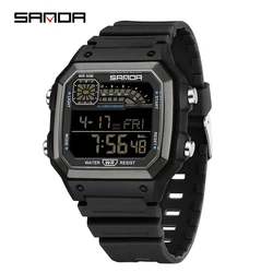 SANDA Men's Multifunction Outdoor Sport Watch - Waterproof LED Digital Chronograph with Alarm (All black)