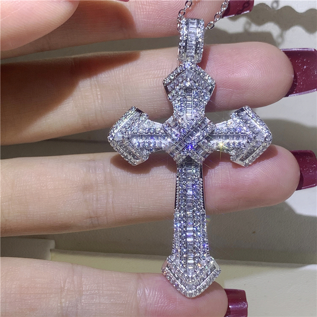 Gold Long Diamond Cross Pendant 925 Sterling Silver Party Wedding Pendants Necklace For Women men moissanite Jewelry Gift