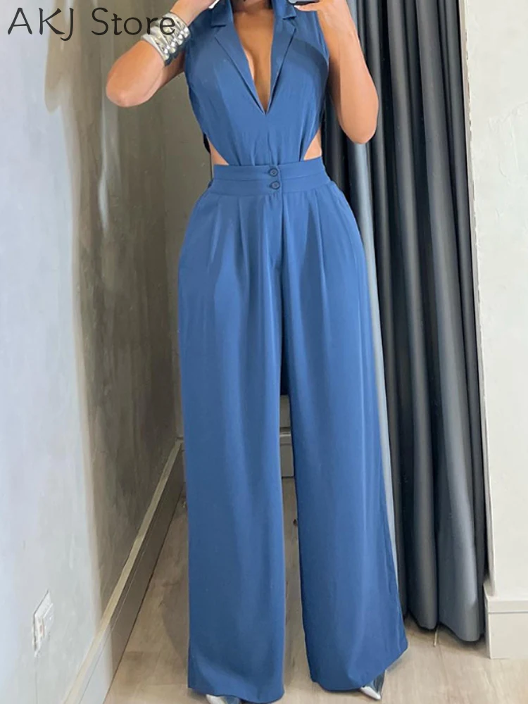 

Летний элегантный женский комбинезон, модные комбинезоны без рукавов с широкими штанинами