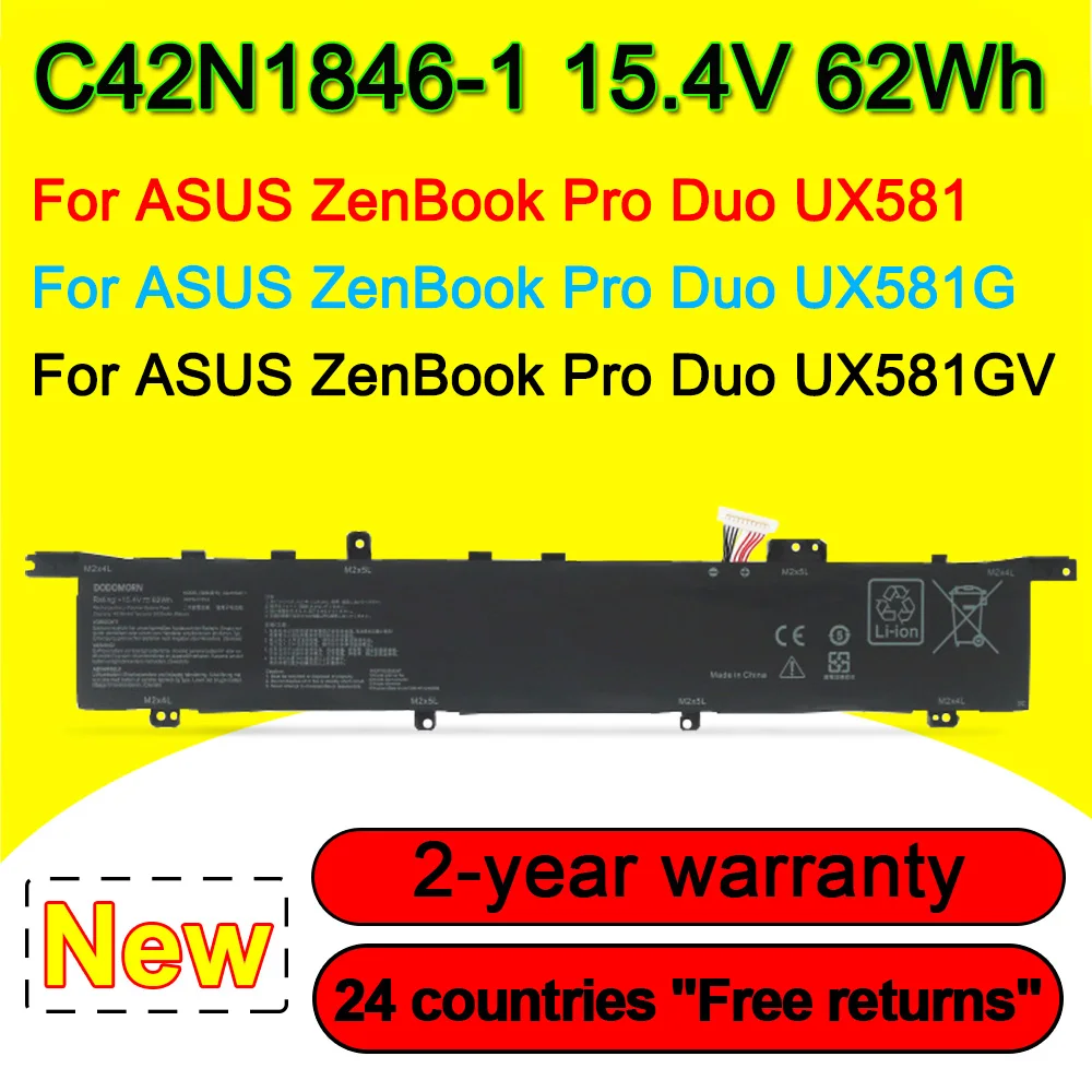 

15.4V 62Wh C42N1846-1 Laptop Battery For ASUS ZenBook Pro Duo UX581 UX581G UX581GV XB94T H2004T 4ICP5/41/75-2 0B200-03490000