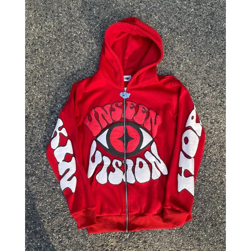 

2024 Американская модель с персонализированным рисунком, большие размеры, уличная толстовка на молнии, повседневный Свободный Топ для улицы