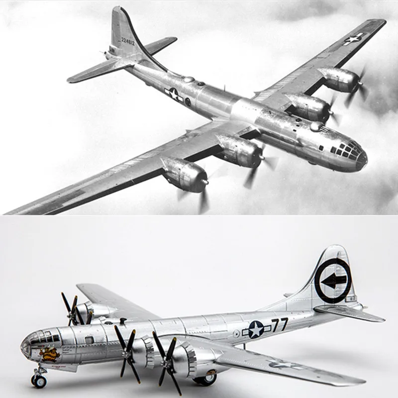 Model 1:144 Scale American B-29 Super Flying Fortress Four-engine Heavy-Duty Propeller Bomber With Little Boy/Fat Man Collection