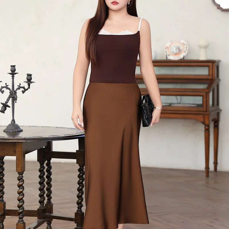 Plus Size Women's Camis Premium Sweet And Spicy Lace Spaghetti Strap Slim-Fit Inside Tops Autumn 2025